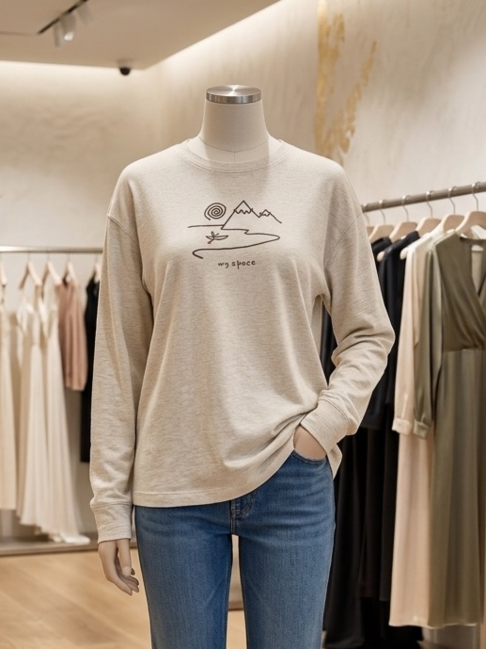 Life Is Good Women's Long Sleeve Tee - Cream with Black Graphic
